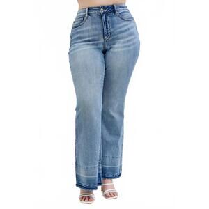 NEW JUDY BLUE tummy control with release hem flare jeans - plus in medium blue